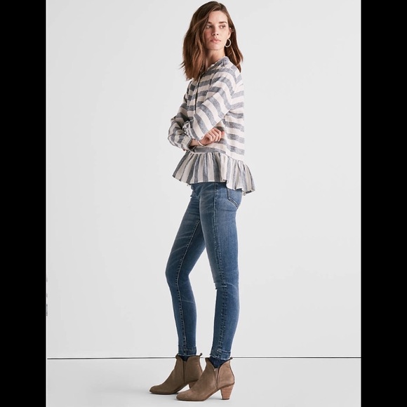 πHPππ Lucky Brand Long Sleeve Stripe Peplum Top - Picture 6 of 8
